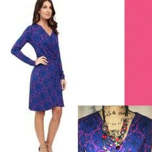 HATLEY "MOROCCO" FAUX WRAP DRESS, BLUE/PINK,XS